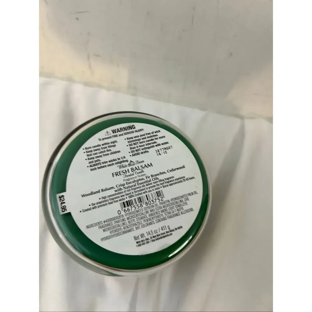 White Barn Bath and Body Works B&B Fresh Balsam pine green 3‎ wick candle new - Picture 3 of 4